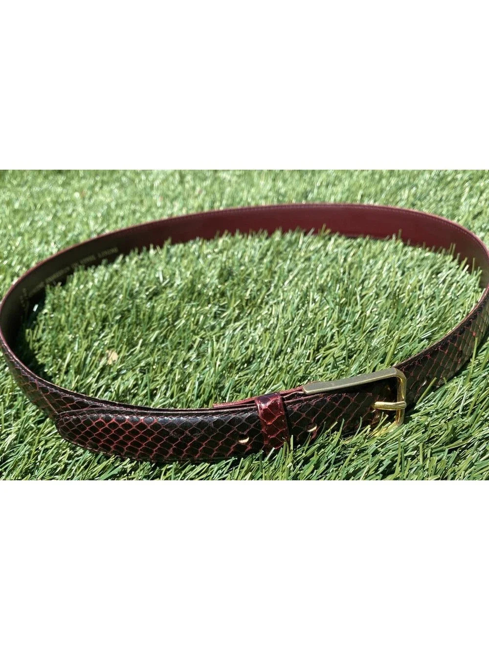Vintage Women’s Belt Genuine Snakeskin On Vinyl Lining 32/80 Brass Buckle